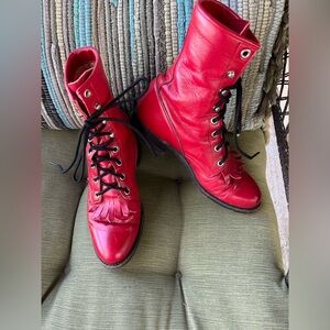 Justin Roper vintage Boots Vibrant Red Lace-Up Women's 4.5 in great condition!
